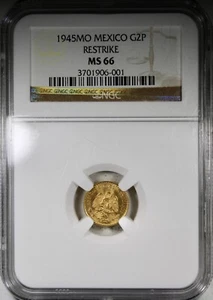 1945-Mo Mexico Gold 2 Peso Restrike NGC MS66 High Grade Gem Quality - Picture 1 of 2