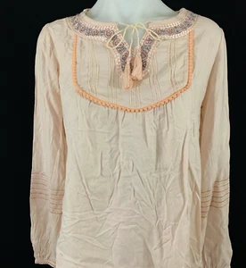 Dex Sheer Lace Embroidered Peasant Blouse Hippie Boho Girl Melon Sz XL $39 - Picture 1 of 9