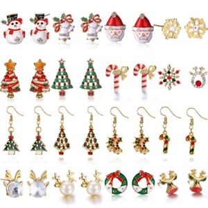 Christmas Xmas Tree Snowman Santa Bell Ear Stud Hook Earrings Party Jewelry Gift