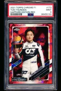 2021 Topps Chrome Sapphire F1 #173 Yuki Tsunoda RC Red Refractor #3/5 PSA 9 - Picture 1 of 2