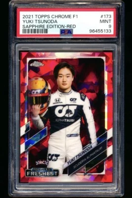 2021 Topps Chrome Sapphire F1 #173 Yuki Tsunoda RC Red Refractor #3/5 PSA 9 - Image 1 of 2