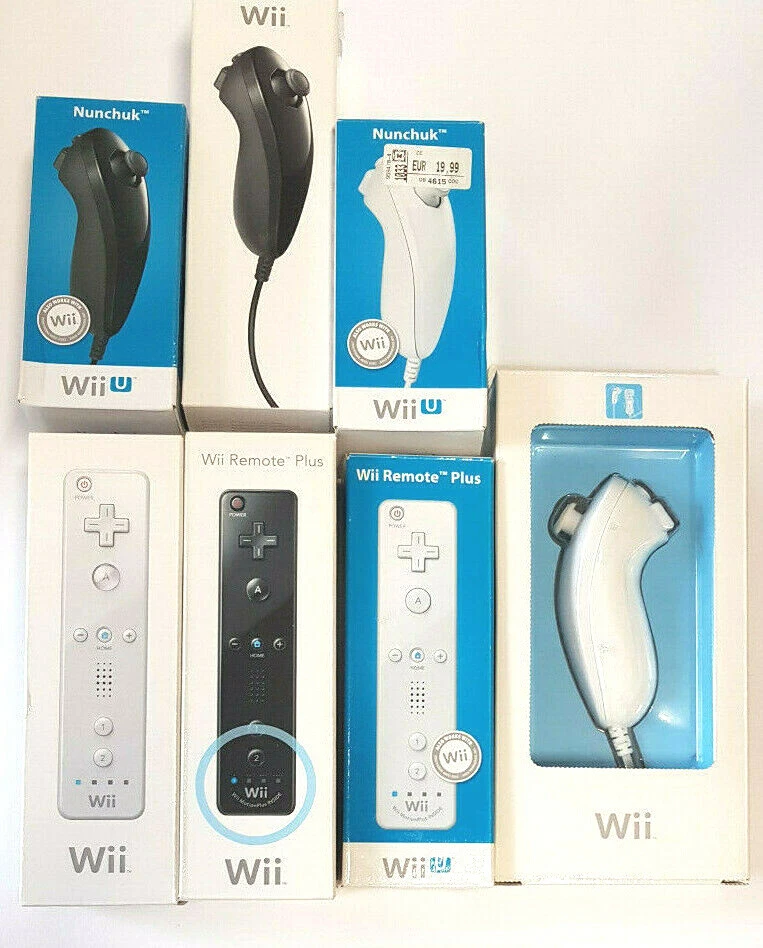 Telecomando originale Nintendo Wii, controller Motion Plus, Nunchuk bianco e nero IMBALLO ORIGINALE - Immagine 1 di 1