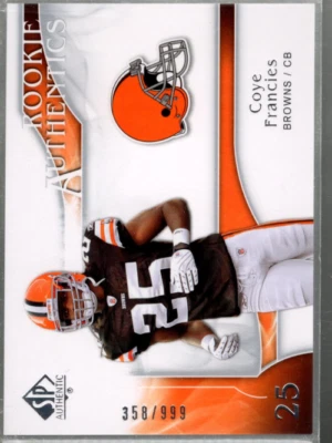 A1642- 2009 SP Authentic #228 Coye Francies RC /999 SAMPLE PIC - Image 1 of 2