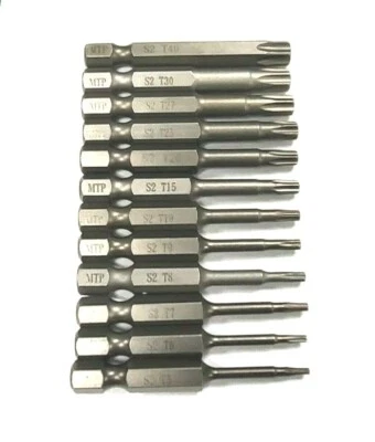Torx Screwdriver 2"  Bit 12PCS 1/4" Hex Shank S2 steel T5-T40 Star 6 point - Image 1 of 4