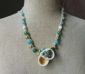 Abalone Shell Amazonite Goddess Antler Stash Adjustable Hemp Necklace Jewelry - Picture 1 of 10