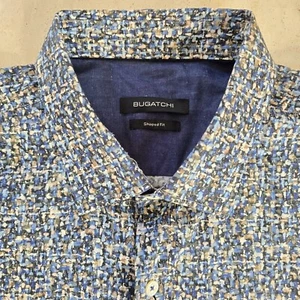 Bugatchi Shaped Fit Shirt Men’s 2XL XXL Air Blue Multi Dot Button Up Long Sleeve - Picture 1 of 14