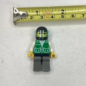 Lego Mini figure City Green Jacket With 2 Large Pockets Black Helmet Blue Tint - Picture 1 of 3