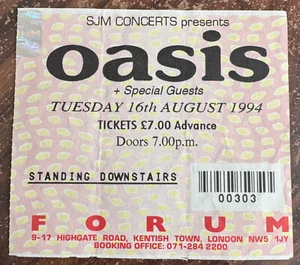 RARE EARLY OASIS CONCERT TICKET STUB FORUM LONDON TUESDAY 16TH AUGUST 1994 - Imagen 1 de 2