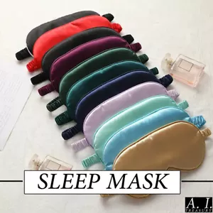 Blackout Eye Mask Satin Silk Adjustable Blindfold Padded Soft Relax Travel Sleep - Picture 1 of 17