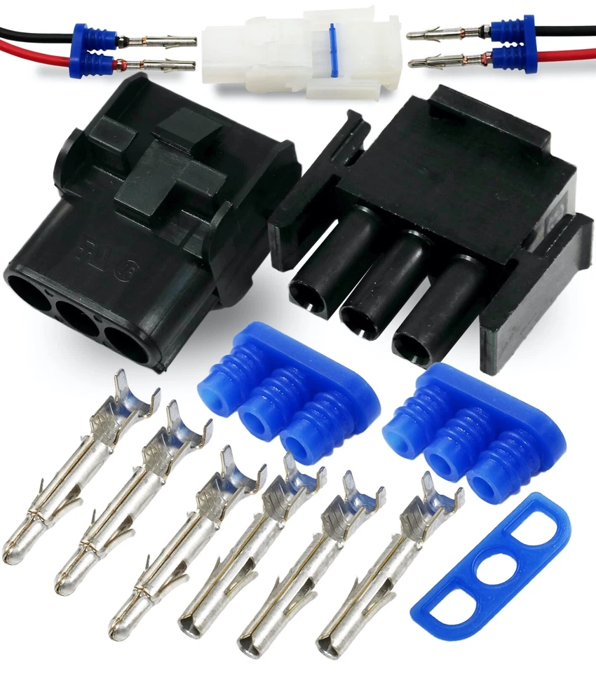 TE/AMP 3-Pin Black Splash Proof Seals MATE N LOK Wiring Connector 14-20 AWG