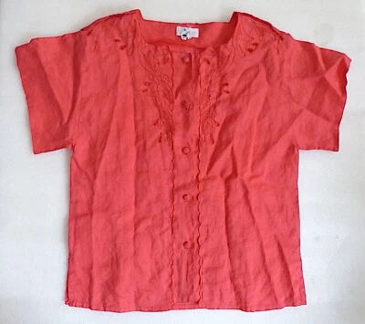 Jo Ther chemise brodée en lin pur couleur framboise NEUF 34 S - Photo 1/4