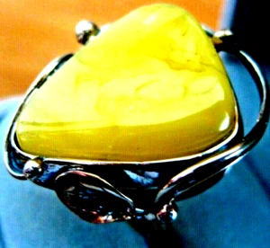 Poland NEW STG SILVER GENUINE BALTIC AMBER LILY/LEAF RING SIZE 8 marked BOX - Picture 1 of 3