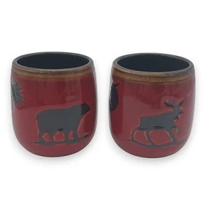 Yankee Candle Holder Votive Moose Bear Red Lodge Design Ceramic Set of 2 - Picture 1 of 15