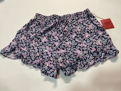 Pantalones Cortos Mossimo Para Mujer Talla Pequeña Informales Floral Corbata Cintura Elastizados Púrpura Nuevos con Etiquetas Foto 1 de 4