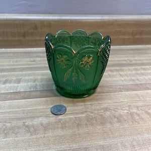 Antique EAPG U.S. Glass California Floral Teardrop Green Gold Glass Spooner Vase - Picture 1 of 5