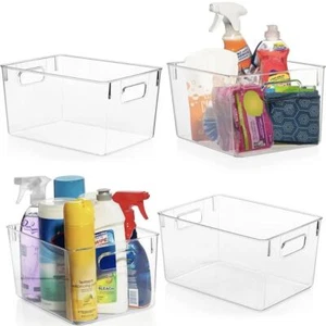 "4 pack clear plastic storage bins for pantry, fridge, and kitchen cabinet organ - Picture 1 of 6