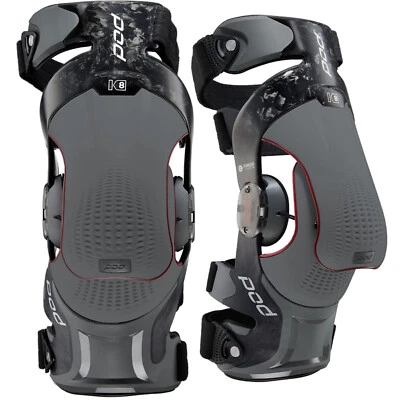 NEW POD K8 3.0 CARBON KNEE BRACES GREY PAIR ADULT MOTOCROSS MX ENDURO GUARDS SKI - Image 1 of 4
