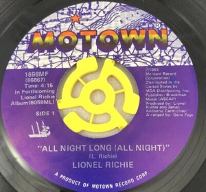Lionel Richie - All Night Long / Wandering Strangers 45 1983 Motown Vinyl Record - Picture 1 of 6