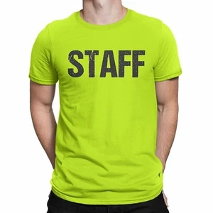 Para hombre Staff Camiseta de Neón Impresa en Pantalla Camiseta Frontal Trasero Estampado Seguridad Verde - Imagen 1 de 10