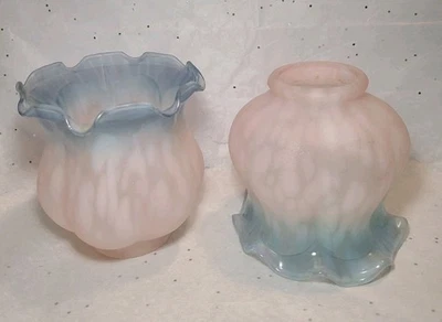 Pair Of Meyda Tiffany 10244 Melon Flower 3.75" Tall Lamp Shades - Blue - Image 1 of 4