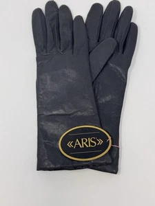Vintage Aris Black Leather Gloves Size 7.5 New with Tag Lined Dress Classic - Picture 1 of 4