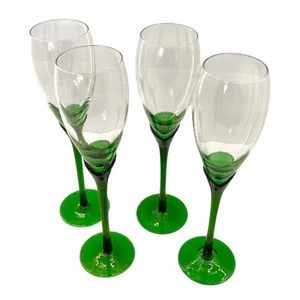 Vintage 70er Calla Lilie Blume smaragdgrün Sektgläser 4 Flöten Bargeschirr - Bild 1 von 4