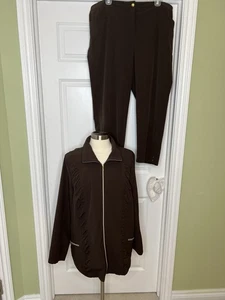 Zenergy By Chicos Tracksuit Lightweight Sz 3/ XL 2 Piece Set Jacket Pants Brown - Picture 1 of 13