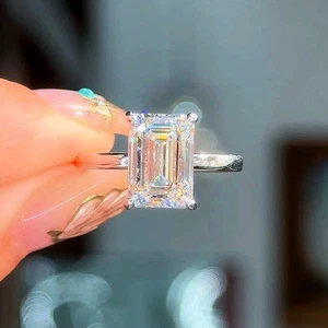 3 Ct Emerald Cut IGI/GIA Certified Lab Grown Diamond Wedding Ring 950 Platinum - Picture 1 of 11