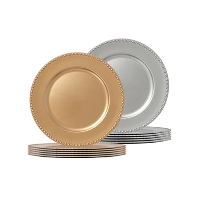 6x runde Platzteller 33cm Perlen Design Metallic Hochzeit Party Speiseteller - Bild 1 von 3