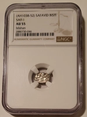 Safavid Empire AH1038-52 (AD 1628-41) Safi I Silver Bisti AU55 NGC Foto 1 de 4
