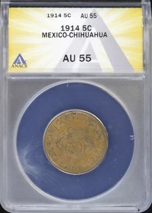 1914 5C Mexico Chihuahua Revolutionary 5 Centavos ANACS AU 55 | Copper - Picture 1 of 4