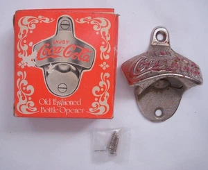 Coca Cola Old Fashioned Bottle Opener Wall Mount Metal + Box and 2 Screws  - Picture 1 of 3