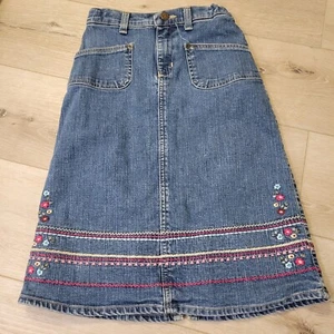Youth Girls OshKosh Blue Denim Mid Length Pencil Floral Skirt Sz 8 - Picture 1 of 6