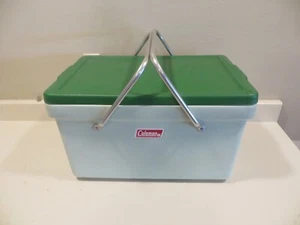 Vintage MCM Coleman 1975 Hard Plastic Cooler Green Double Handles - Picture 1 of 8