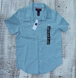 Gap Kids Boys Size 4-5 Blue Green Stripe Polo Dress Shirt Short Sleeves NEW - Picture 1 of 4