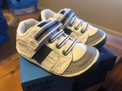 Stride Rite Artie Boys white blue Toddler Velcro sneakers New W/ Box - Image 1 of 4