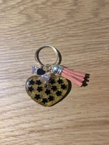 Gold Love Heart Resin Keychain - Picture 1 of 6