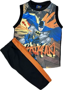 DC Comics set 2 pezzi canottiera Batman senza maniche nero arancione bambino taglia 4T - Foto 1 di 3