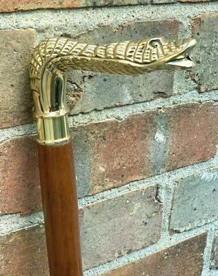 Bastón de madera marrón estilo serpiente coleccionable de latón náutico vintage Foto 1 de 4