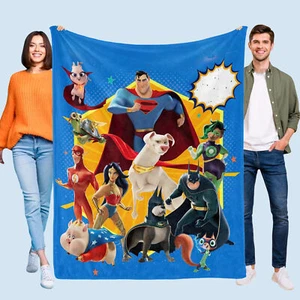 DC League of Super pets Blanket Flannel Throw for Bed Sofa Biue Cartoon for Kids - Picture 1 of 11
