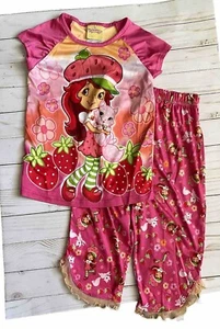 RARE Strawberry Shortcake Girls 2 Piece Pajamas Set Sz 6 Vibrant Pink Cats 2013 - Picture 1 of 21