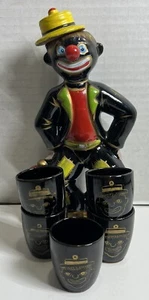 Rare Vintage Thames Black Clown 8.5" Decanter w/ 5 Shot Glasses - Picture 1 of 20