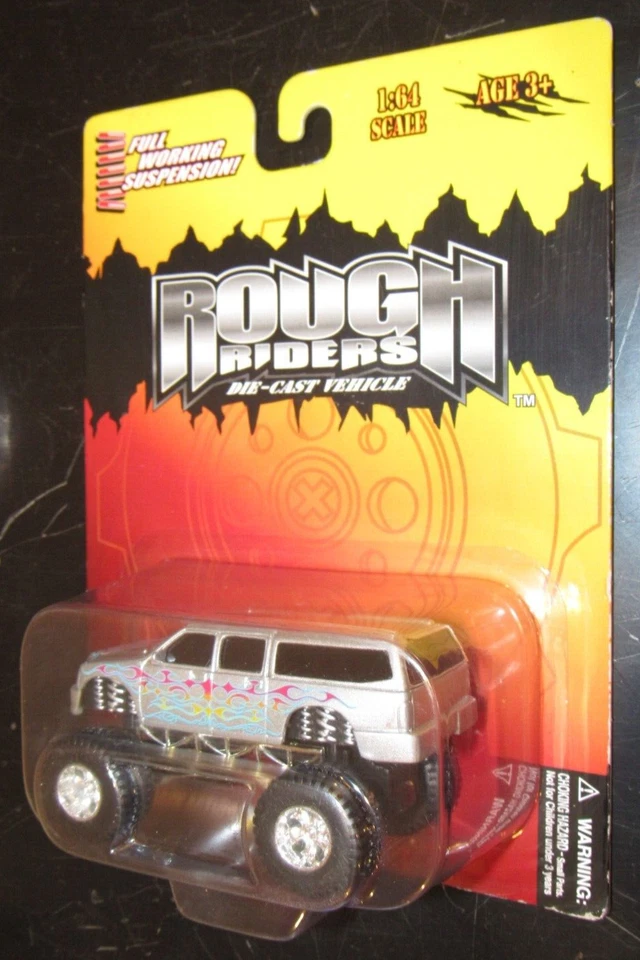 Rough Riders Pullback Diecast Monster Truck Silver w/ Flames - 2007 Smart Bean - Image 1 of 1