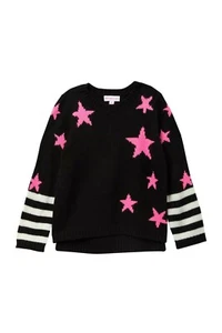 Design History Girls 5 Star Graphic Crew Neck Knit Long Sleeve Pullover Sweater - Picture 1 of 6