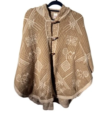 Women's Alpaca Wool Hooded Knit Yarn Cape Coat Poncho - Wooden Buttons - Image 1 of 3