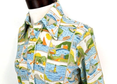 Camisa De Colección Años 70 LEVI'S "L" Unisex Lino Faro Velero Náutico S Usada en Excelente Condición ~ RARA * Foto 1 de 4