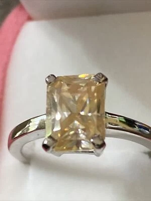 3.20 Ct VVS1;Radiant Golden Yellow Moissanite Engagement 925 Silver Ring Size7 - Image 1 of 3