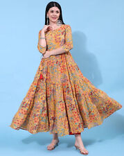 Indisches langes Kleid Kurta Kurti mit mehreren Baumwolldruck in Anarkali...