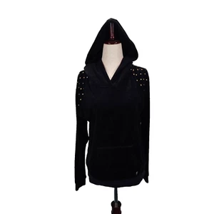 Sudadera con Capucha Juicy Couture Negra Tachonada Cremallera Pullover Terciopelo Manga Larga Pequeña Usada en Excelente Condición - Imagen 1 de 13
