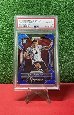 2022 World Cup Prizm Julian Alvarez Blue Wave /199 PSA 10 Argentina Rookie RC #4 - Image 1 of 2